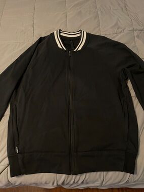 Fabletics Black Zip-up with White-Trim Collar sweatshirt